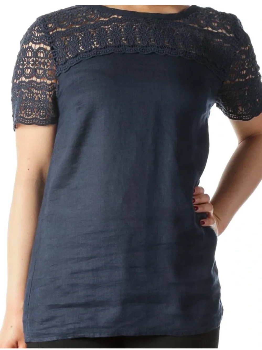 J Crew Black Linen Lace Top Blouse Size 4